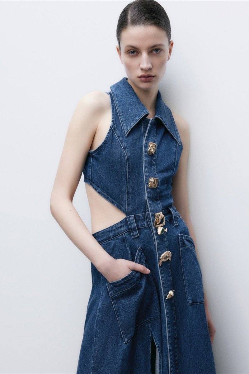 Ärmelloses, Tief Ausgeschnittenes Maxikleid Mit Schlitz