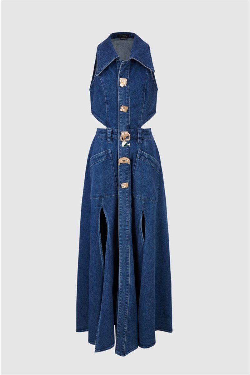 Ärmelloses, Tief Ausgeschnittenes Maxikleid Mit Schlitz