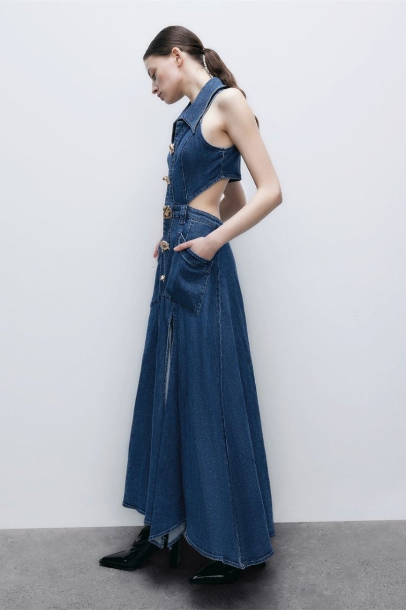 Ärmelloses, Tief Ausgeschnittenes Maxikleid Mit Schlitz