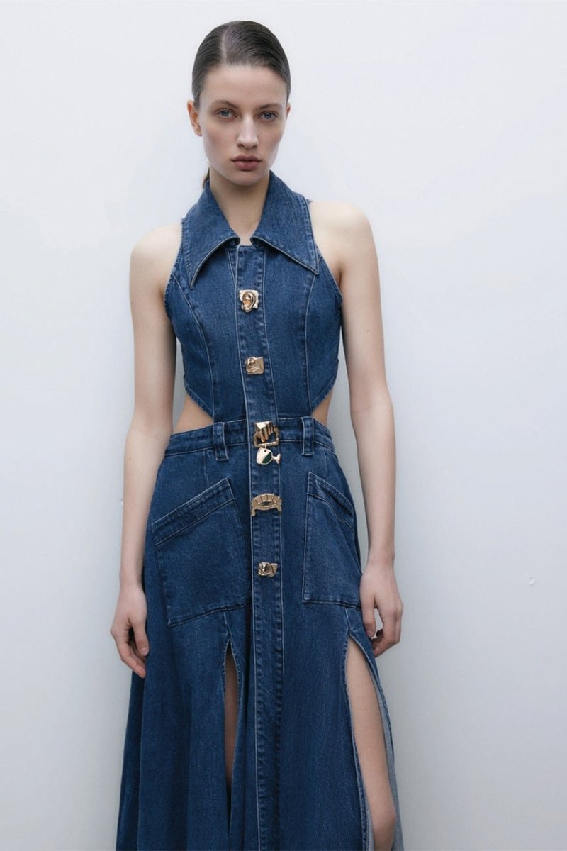 Ärmelloses, Tief Ausgeschnittenes Maxikleid Mit Schlitz