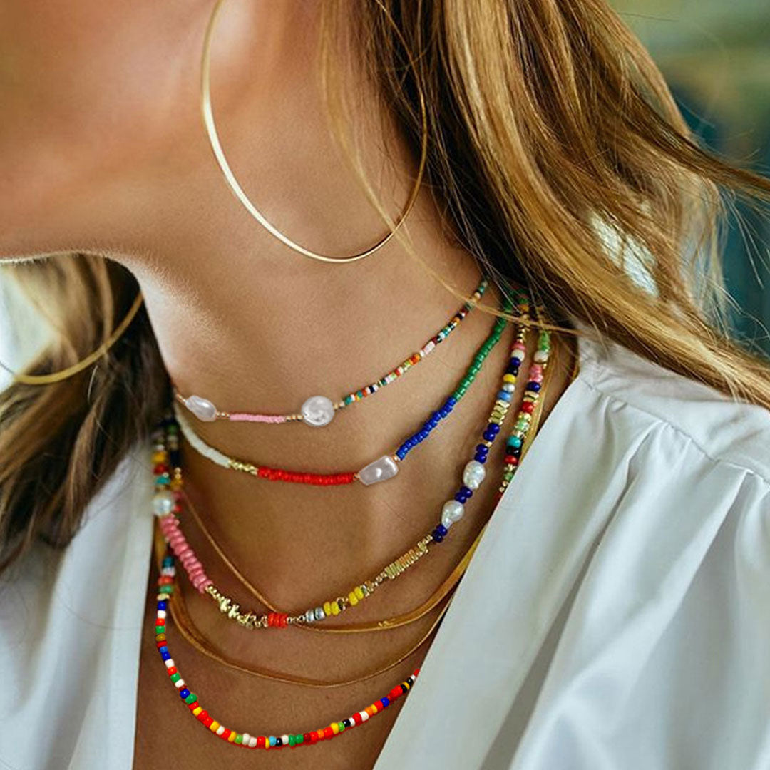 Blaue Choker-Halskette Mit Barockperlen Und Gemischten Perlen – Urlaubsstil