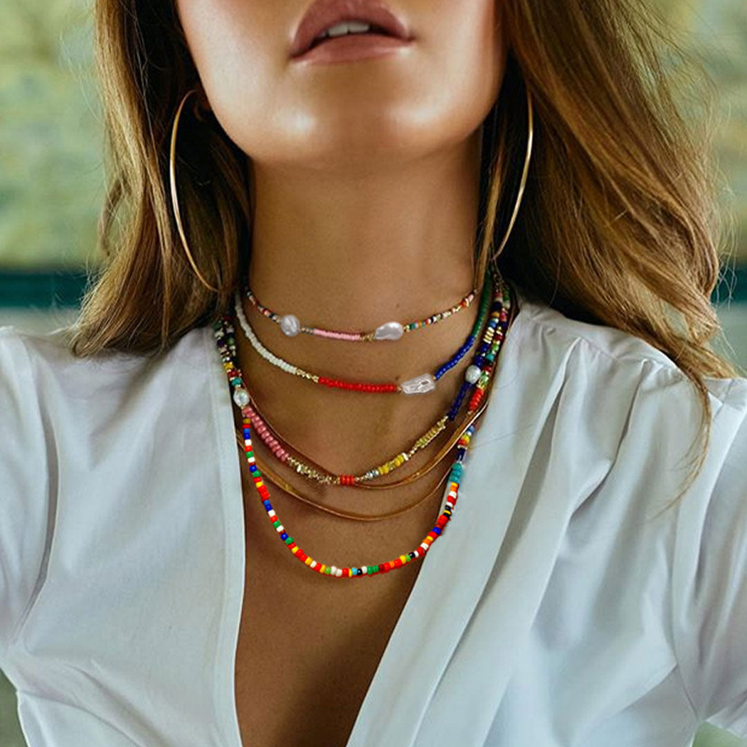Blaue Choker-Halskette Mit Barockperlen Und Gemischten Perlen – Urlaubsstil