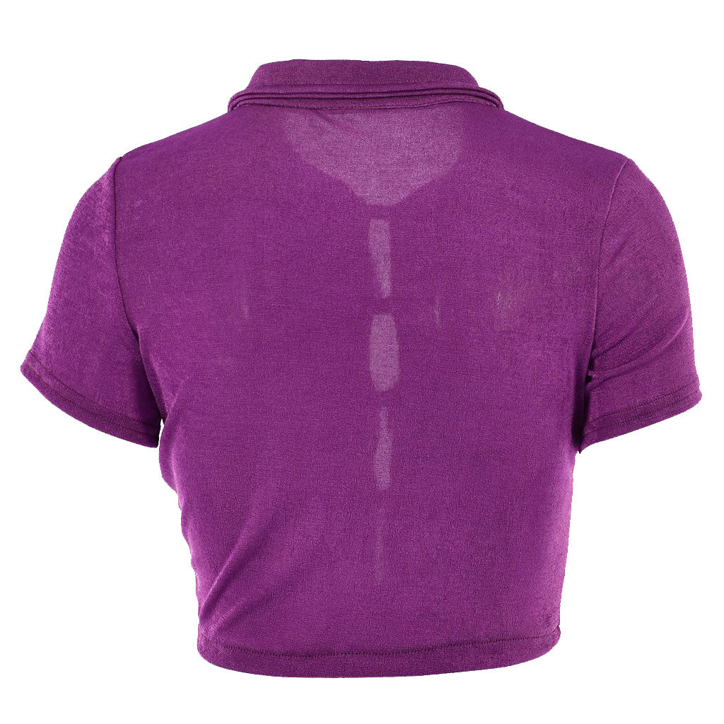 Lilafarbenes, Kurzärmliges Button-Down-Oberteil Mit Retro-Kragendetail