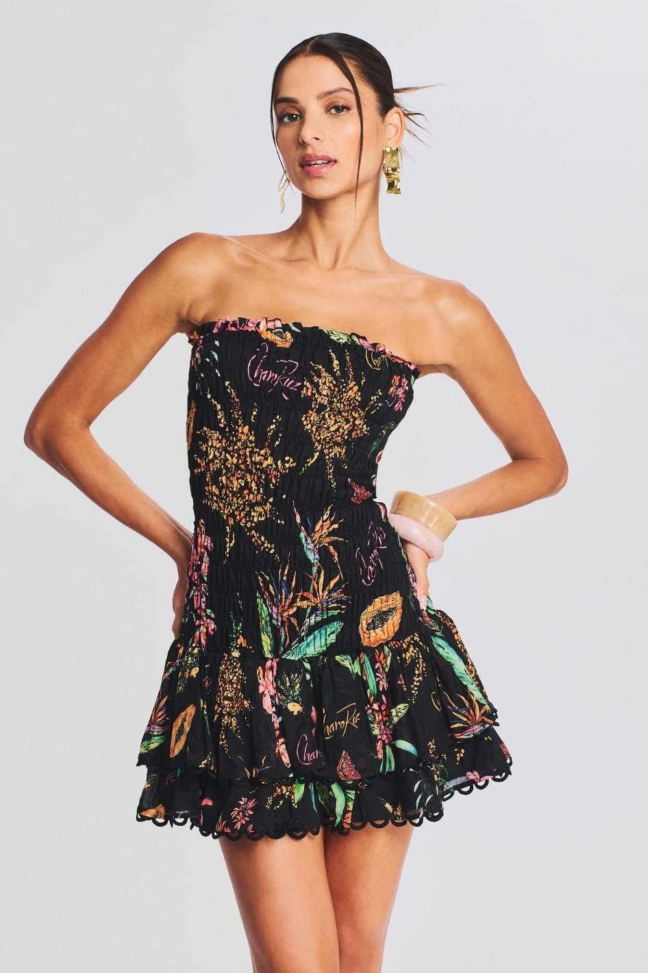 Gemustertes Elegantes Schulterfreies Minikleid