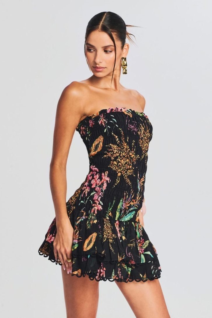 Gemustertes Elegantes Schulterfreies Minikleid