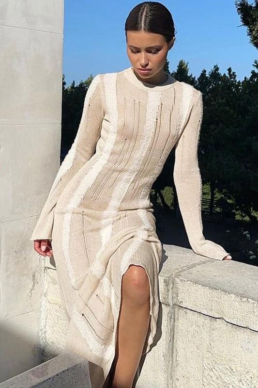 Maxikleid Aus Strukturiertem Strick