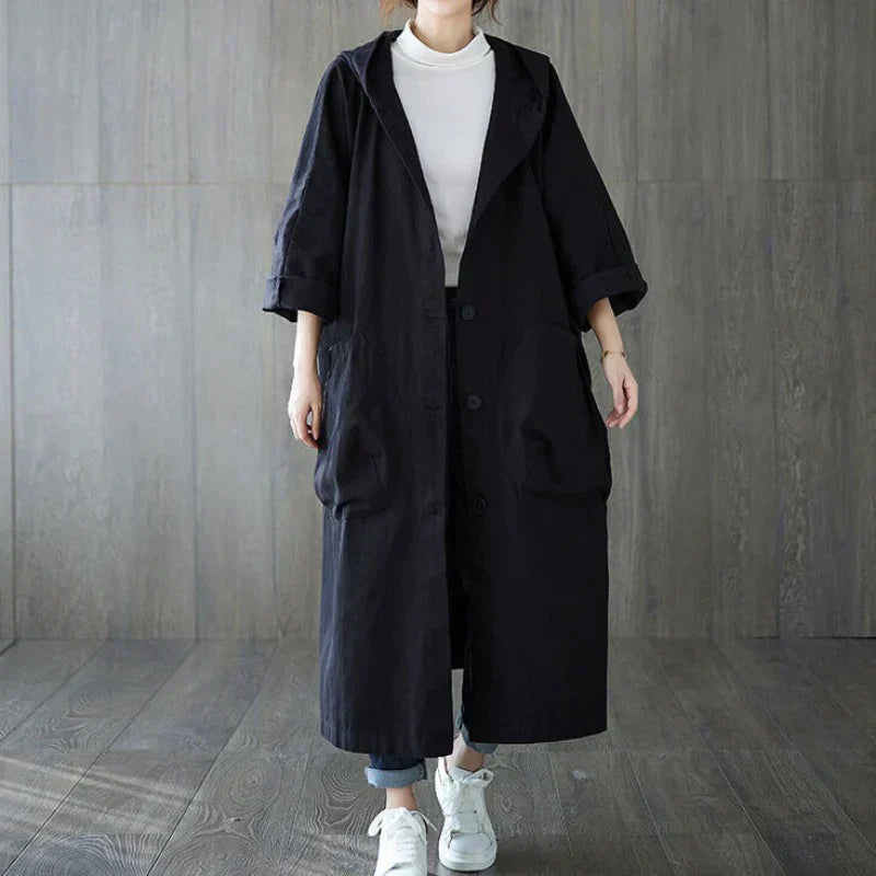 Oversize-Mantel Mit Langer Kapuze Und Großen Taschen
