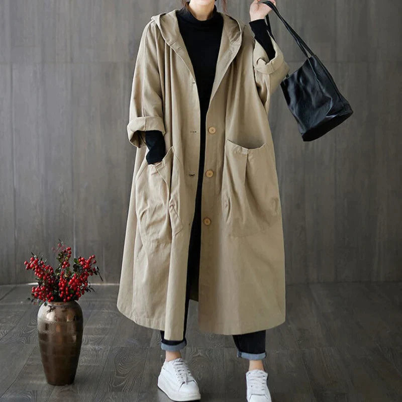 Oversize-Mantel Mit Langer Kapuze Und Großen Taschen