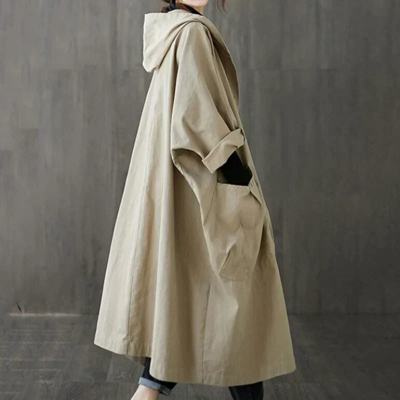 Oversize-Mantel Mit Langer Kapuze Und Großen Taschen