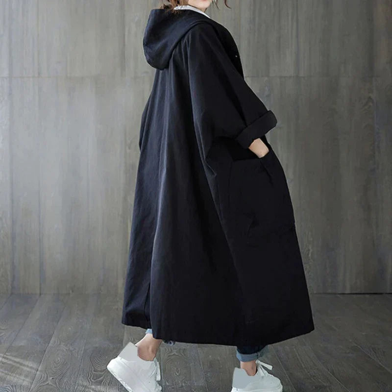 Oversize-Mantel Mit Langer Kapuze Und Großen Taschen