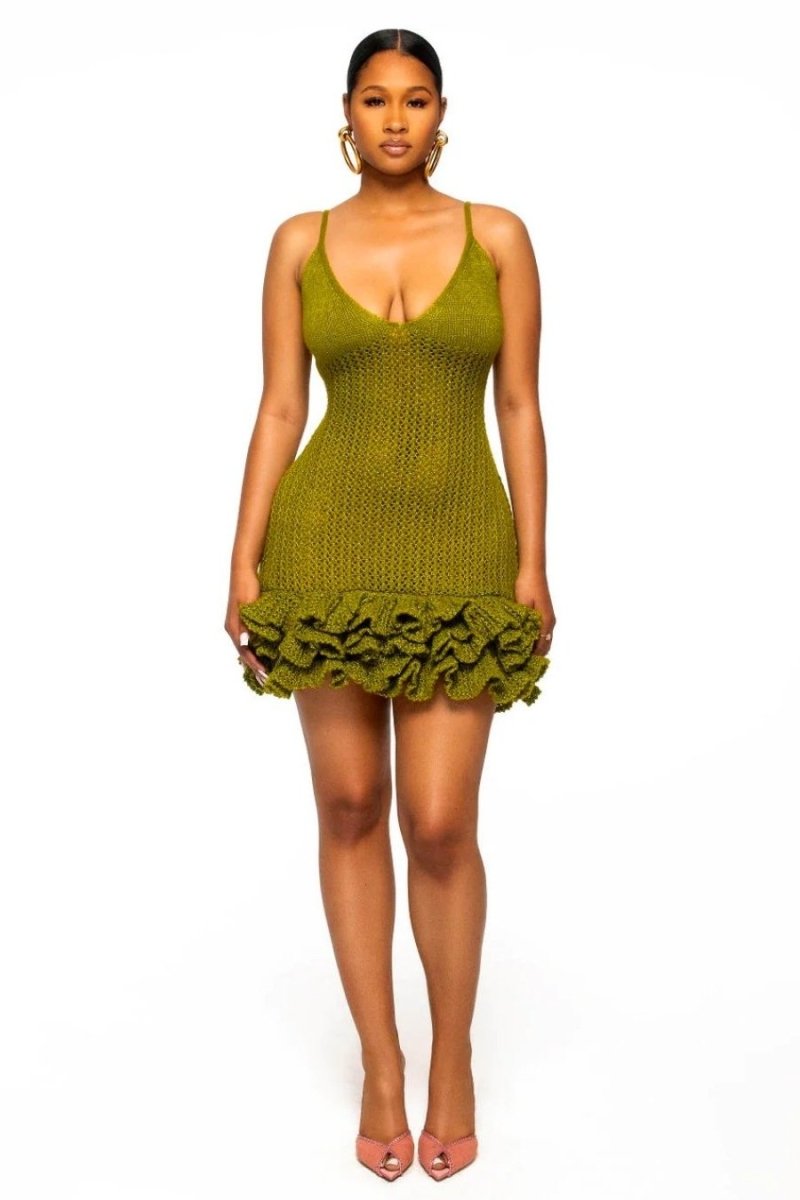 Strick-Minikleid Mit V-Ausschnitt Und Rüschenrock