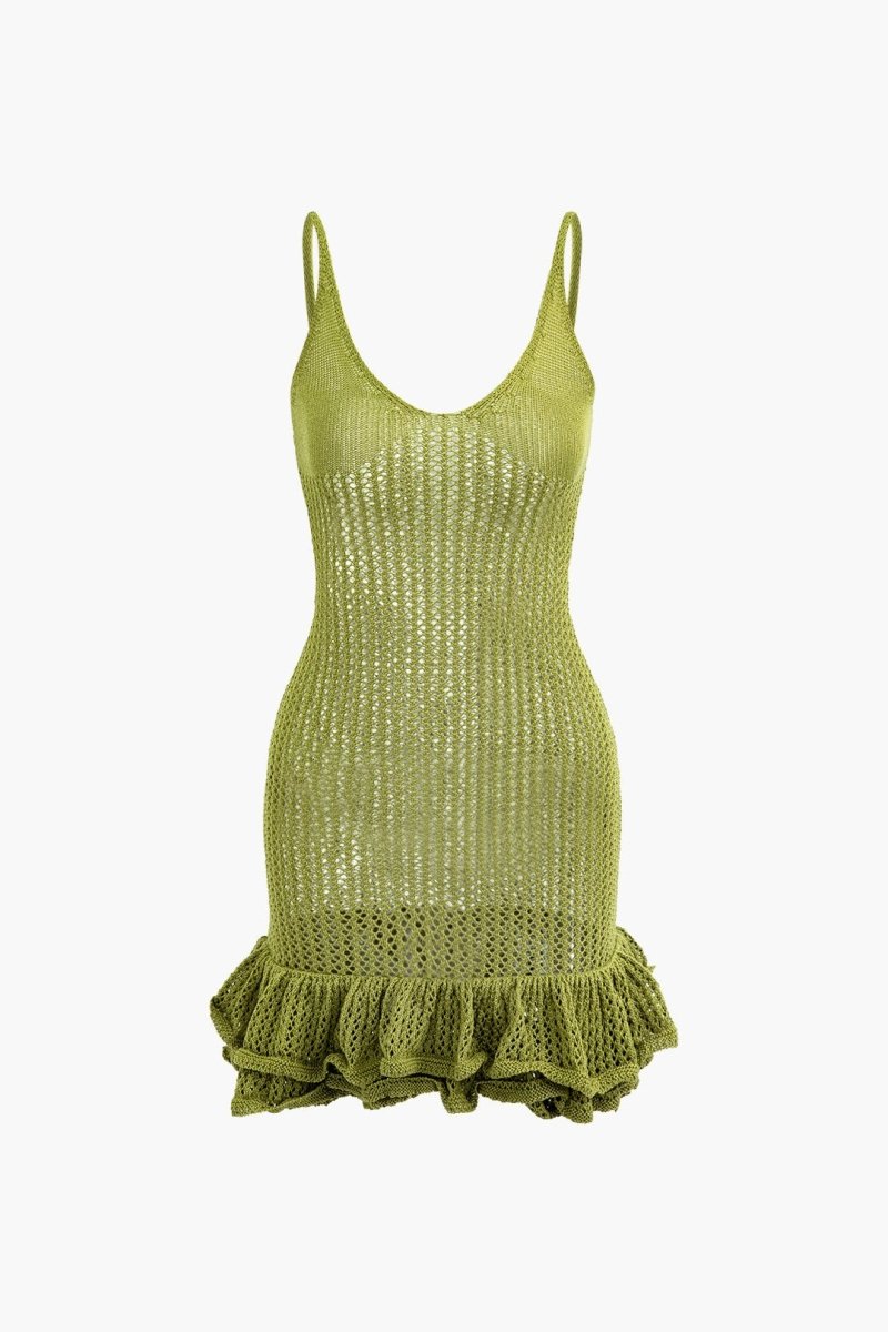 Strick-Minikleid Mit V-Ausschnitt Und Rüschenrock