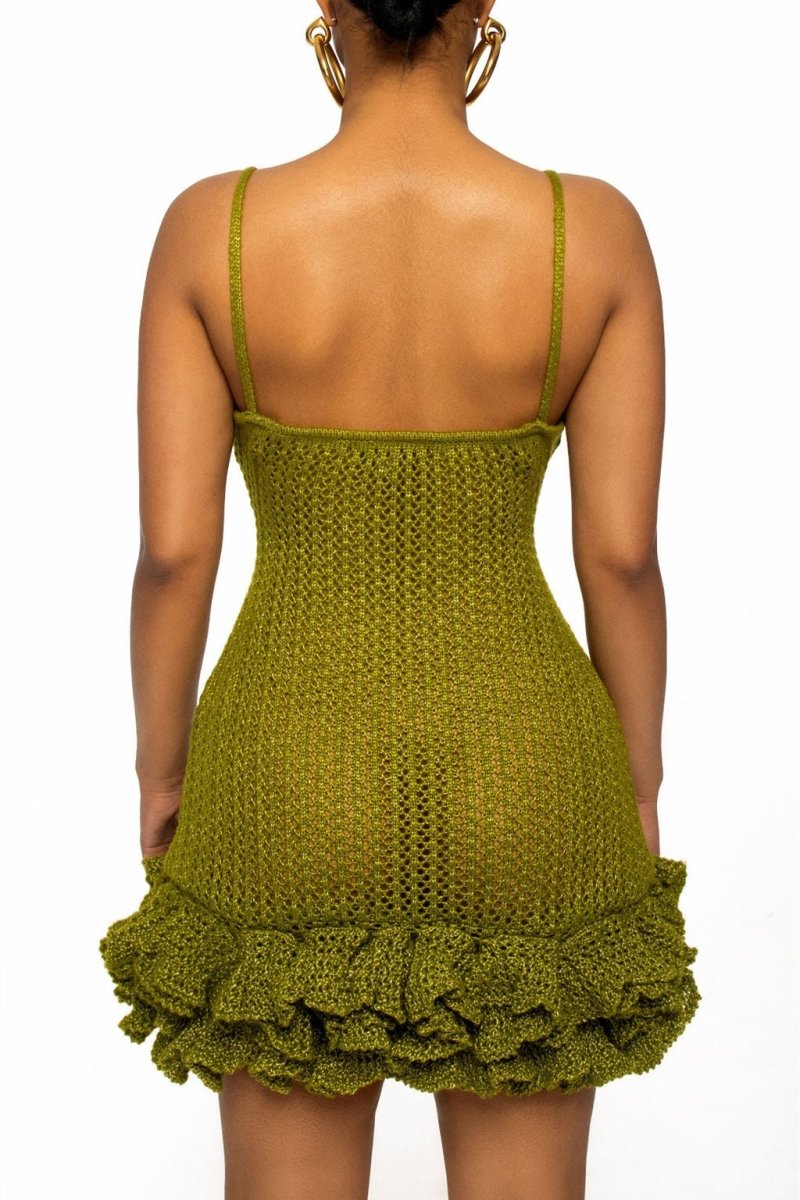 Strick-Minikleid Mit V-Ausschnitt Und Rüschenrock
