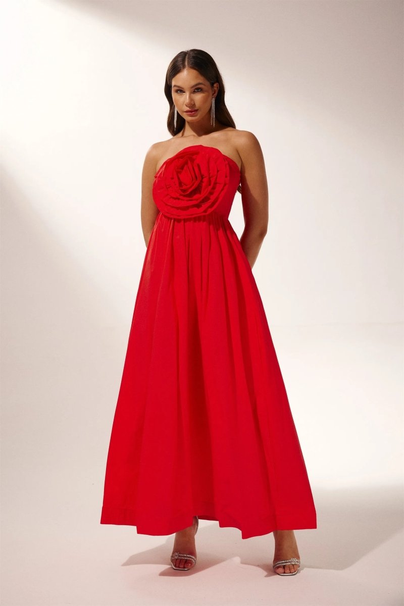 Trägerloses Maxikleid Mit Floralen Details