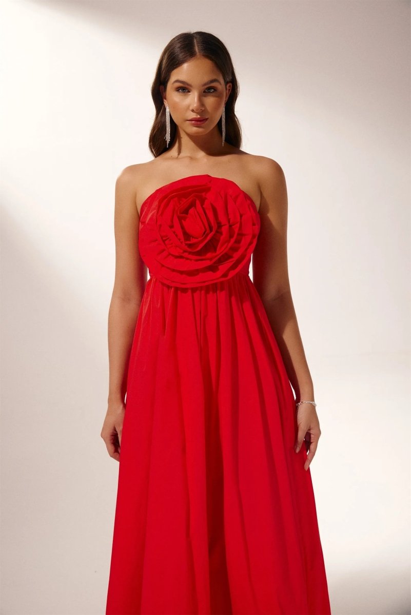 Trägerloses Maxikleid Mit Floralen Details