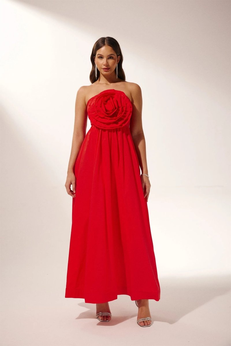 Trägerloses Maxikleid Mit Floralen Details