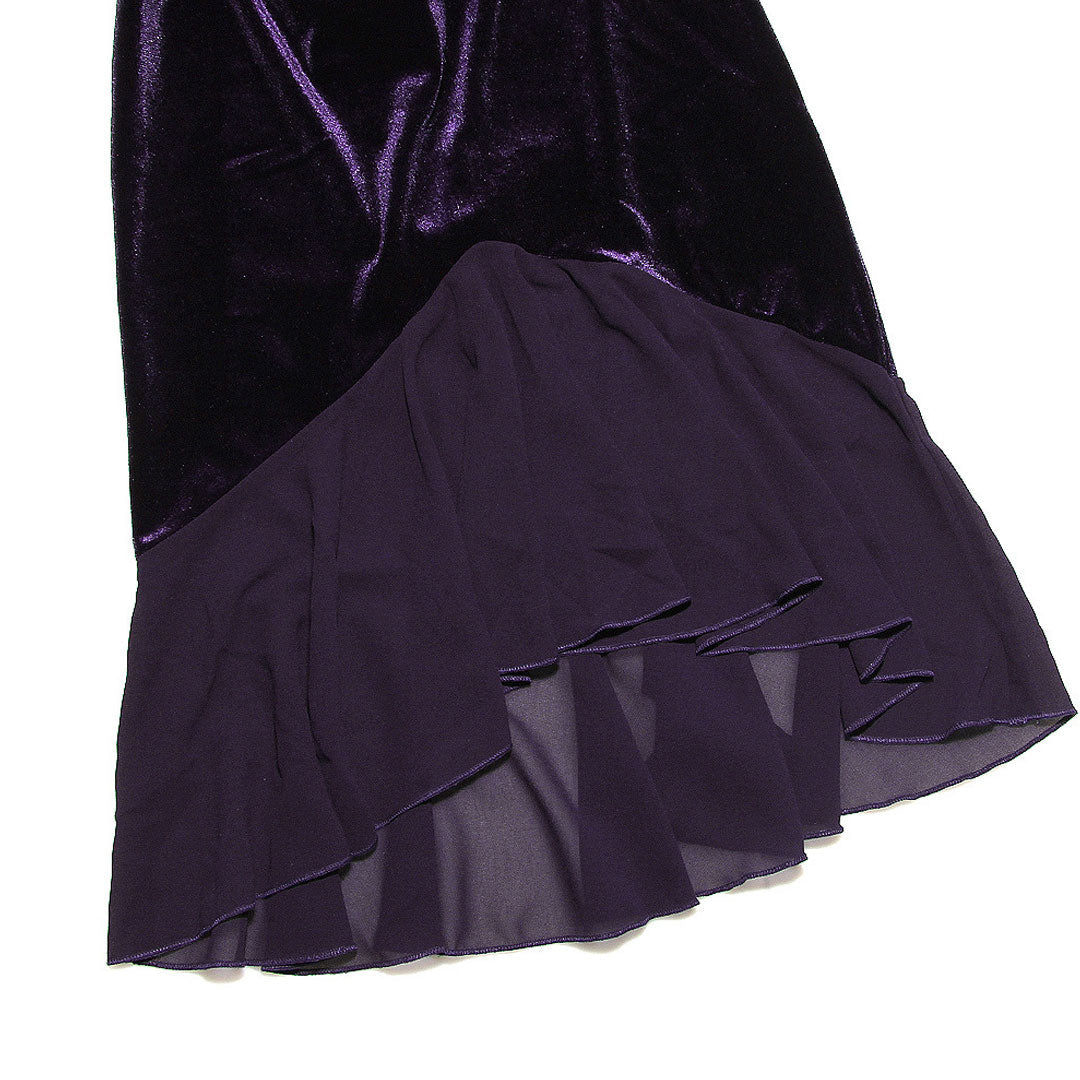 Schickes High-Low Mesh Detail Volant Langarm Samt Midikleid - Lila