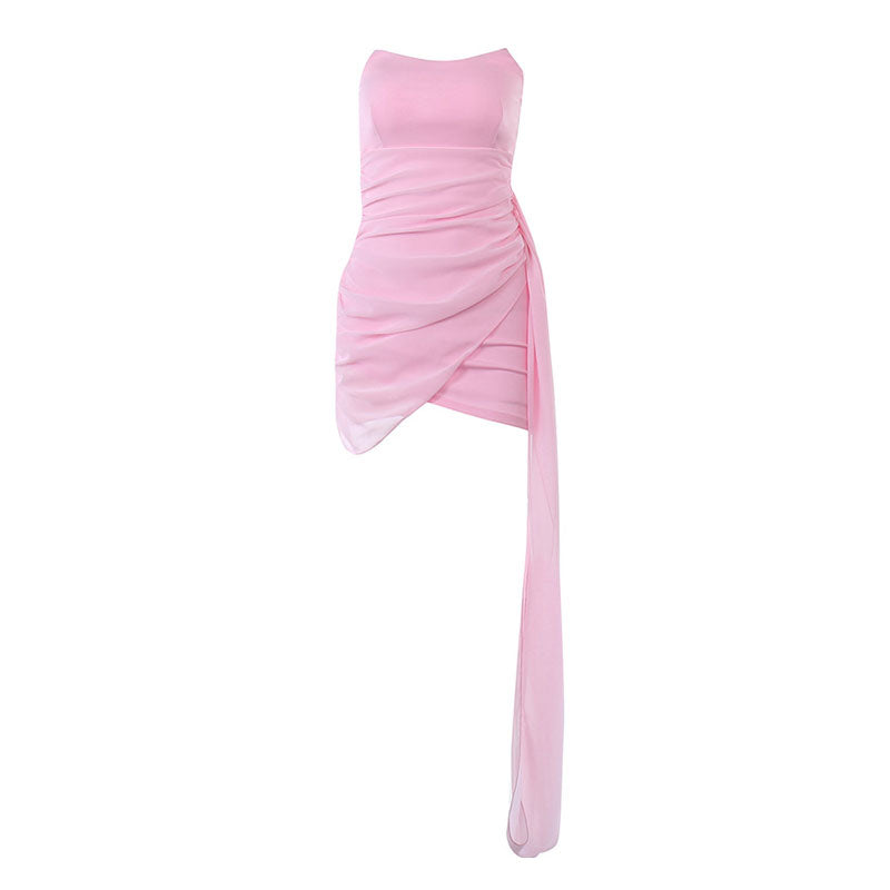 Schickes, Einfarbiges, Trägerloses, Figurbetontes Minikleid Mit Rüschen - Rosa Lila