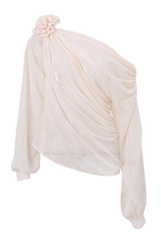 Stilvolle, Asymmetrische Chiffonbluse Mit Blumendetail