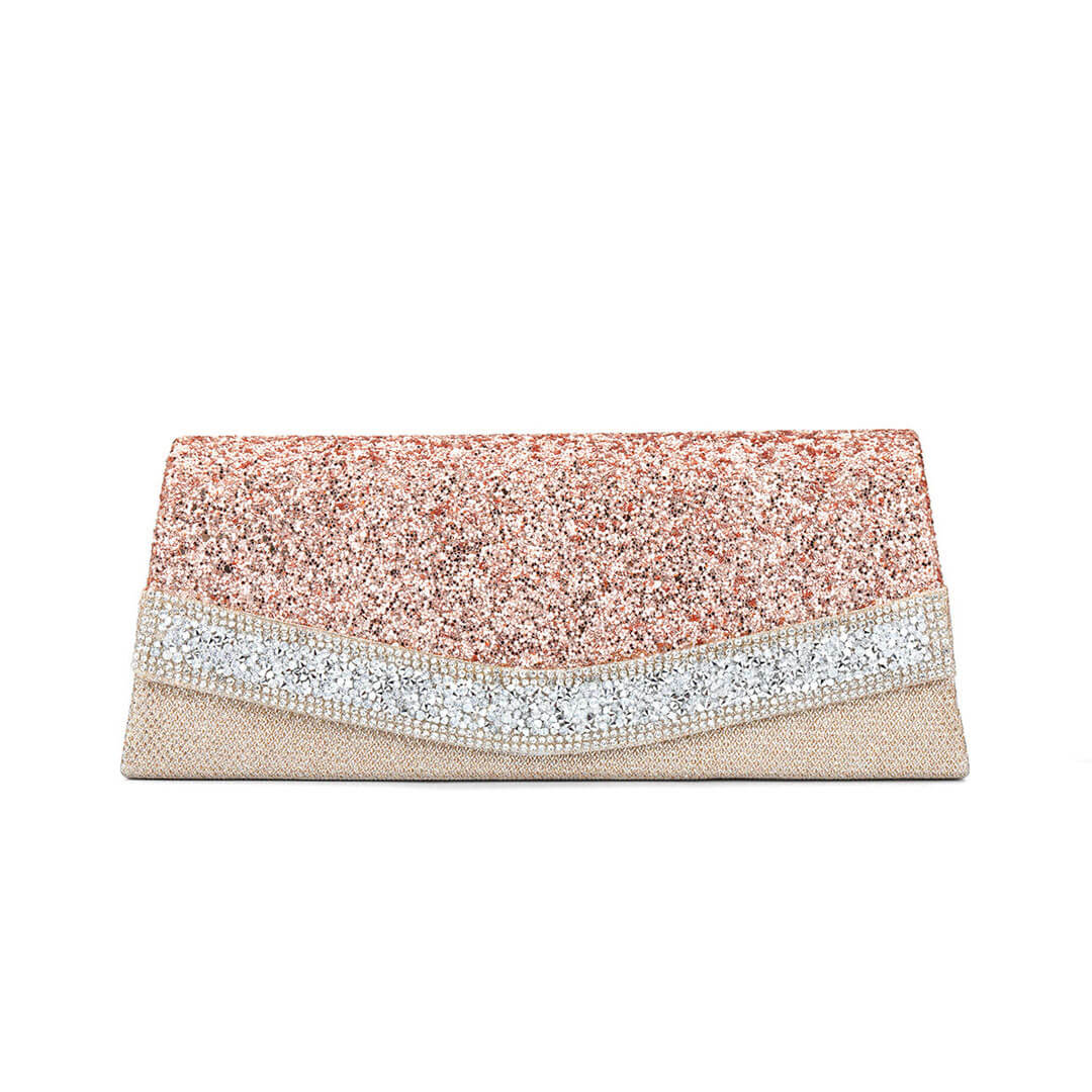 Strukturierte Clutch Mit Klappe Und Funkelnden Strass-Details – Rosa