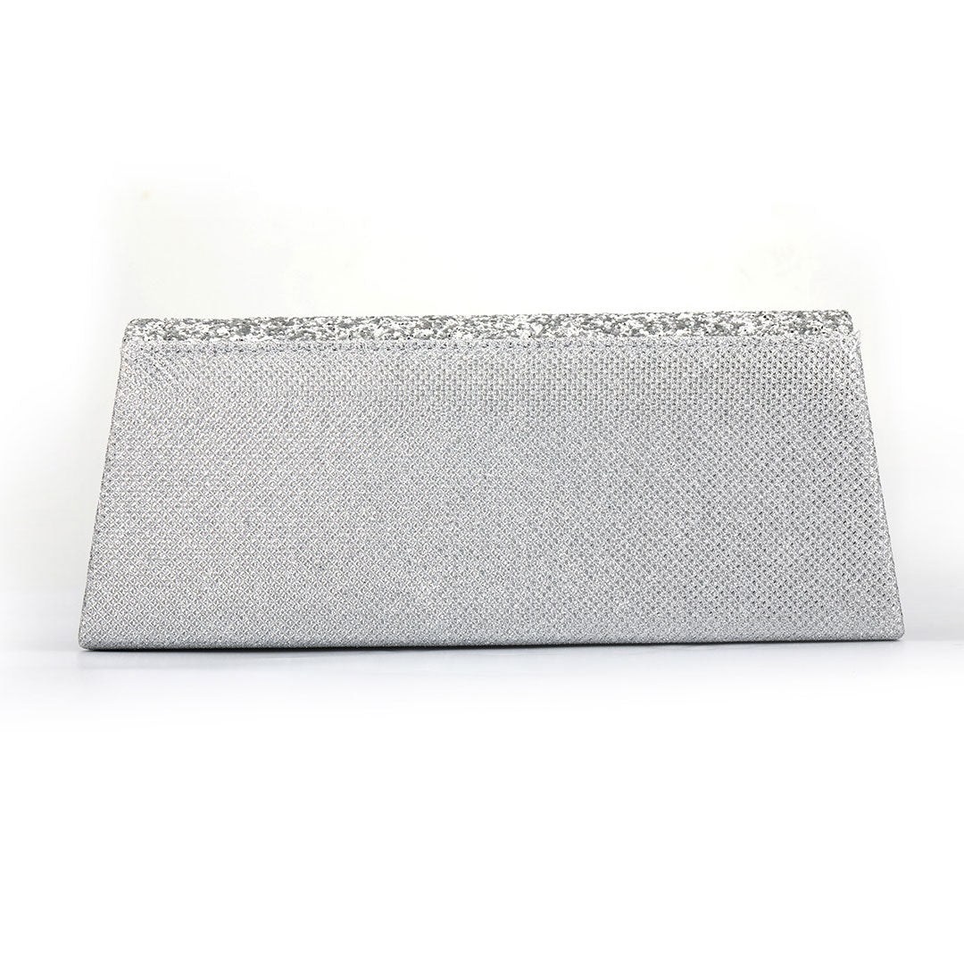Strukturierte Clutch Mit Überschlag Und Funkelnden Strass-Details – Silber