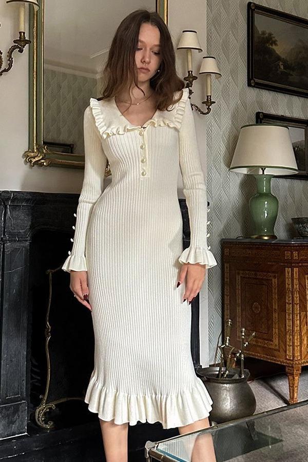 Midikleid Mit Peter-Pan-Kragen Und Rüschendetail
