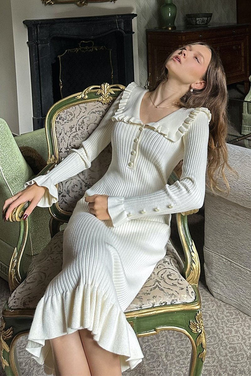 Midikleid Mit Peter-Pan-Kragen Und Rüschendetail