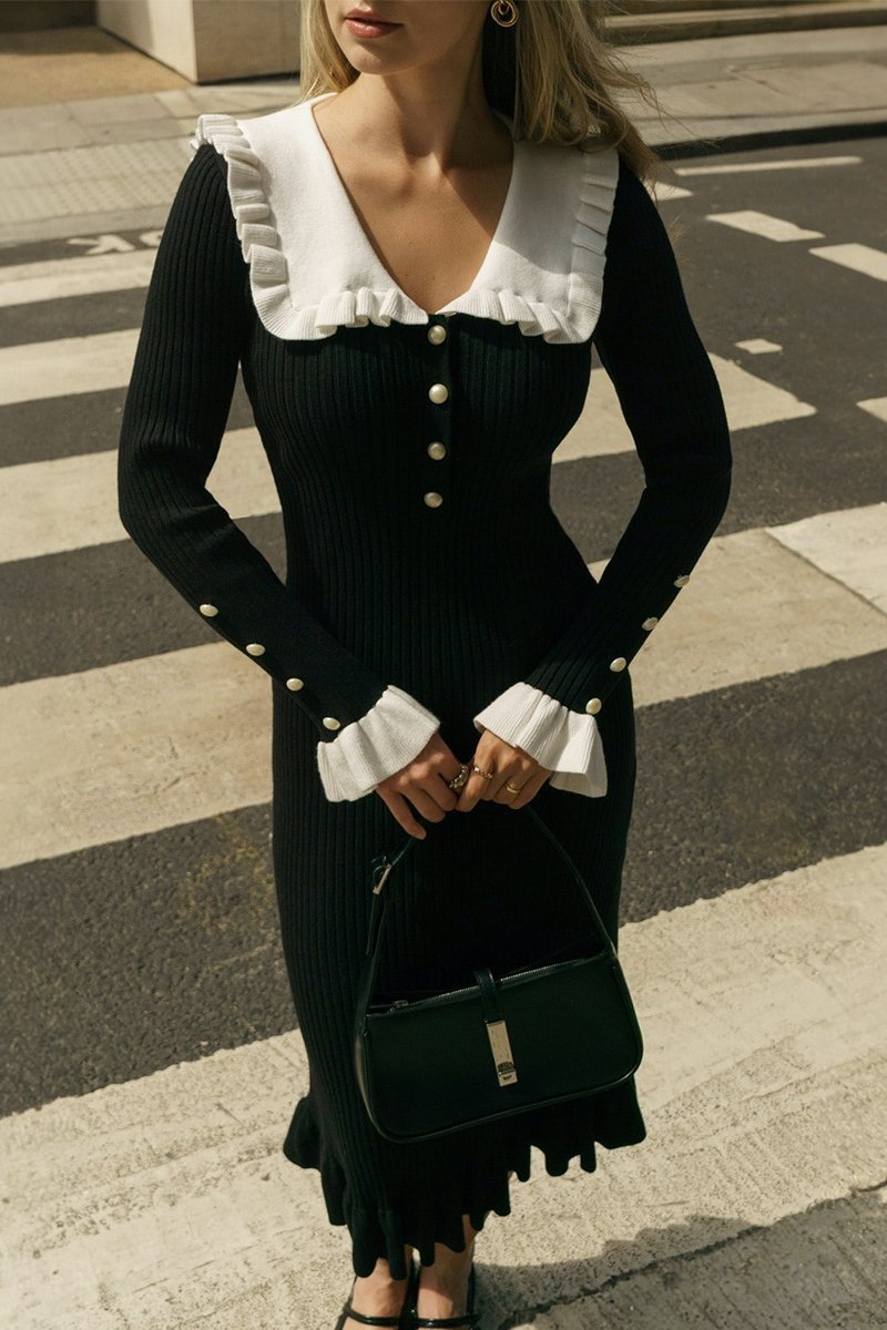 Midikleid Mit Peter-Pan-Kragen Und Rüschendetail