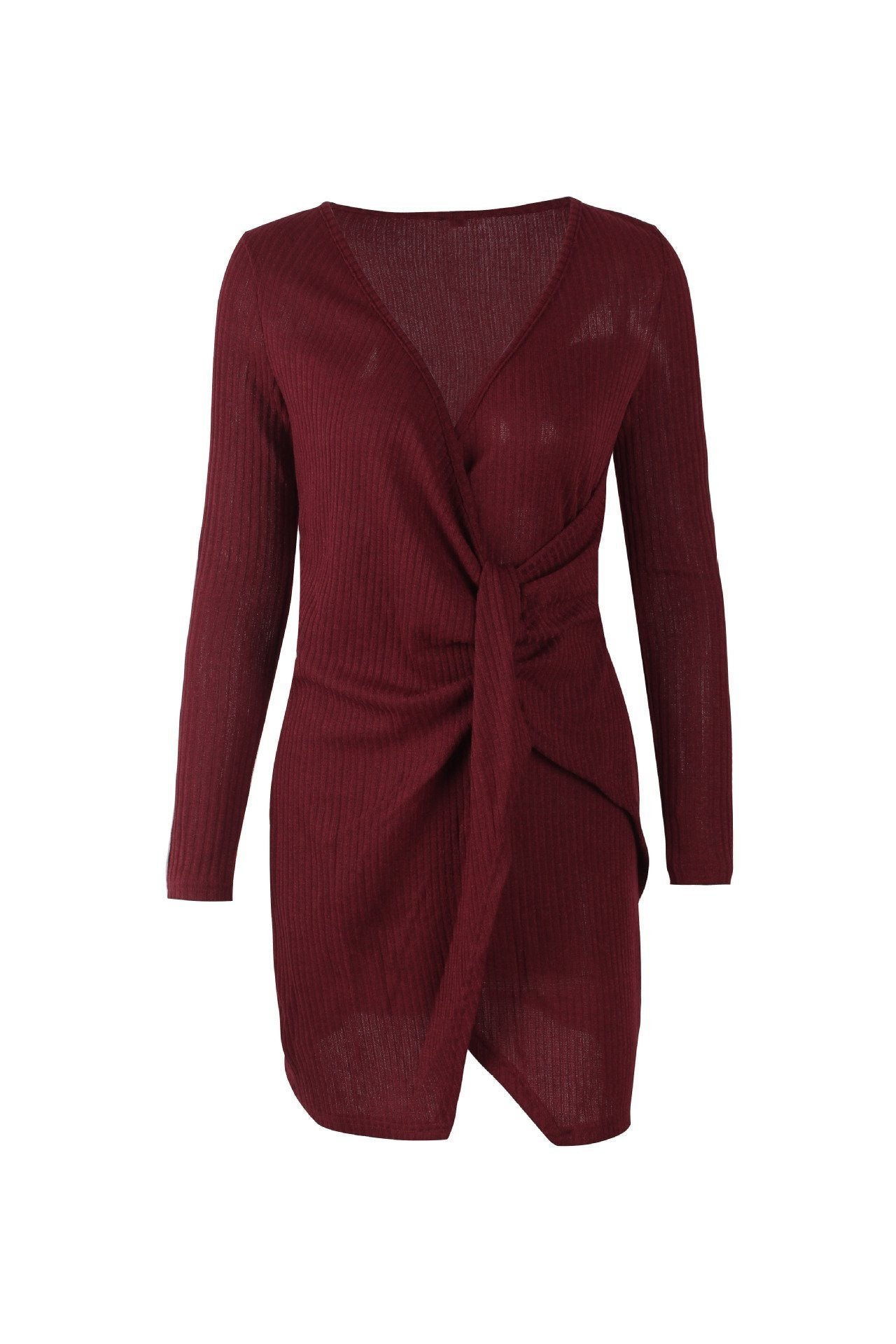 Einfarbiges Wickelkleid Mit V-Ausschnitt