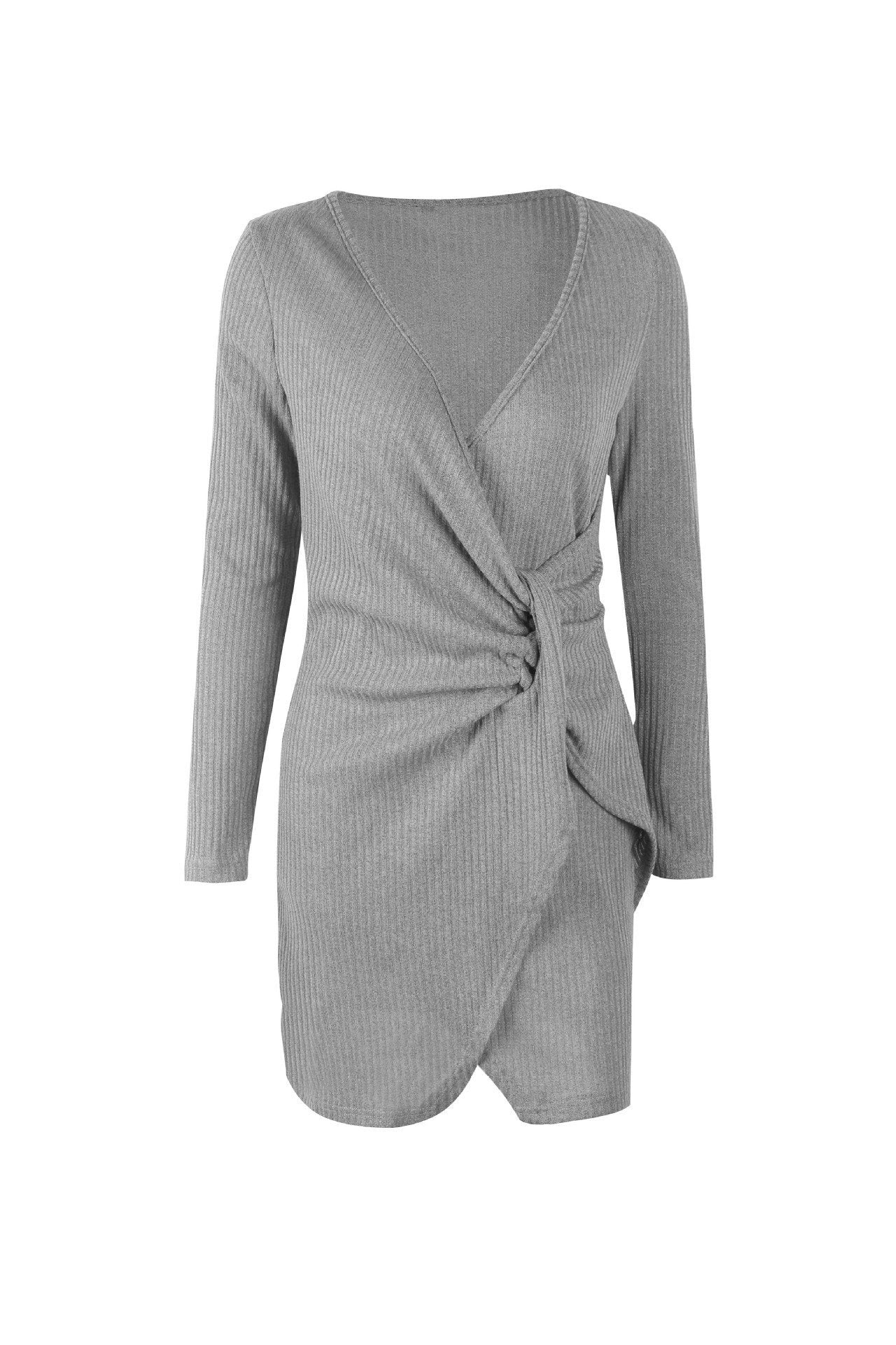 Einfarbiges Wickelkleid Mit V-Ausschnitt