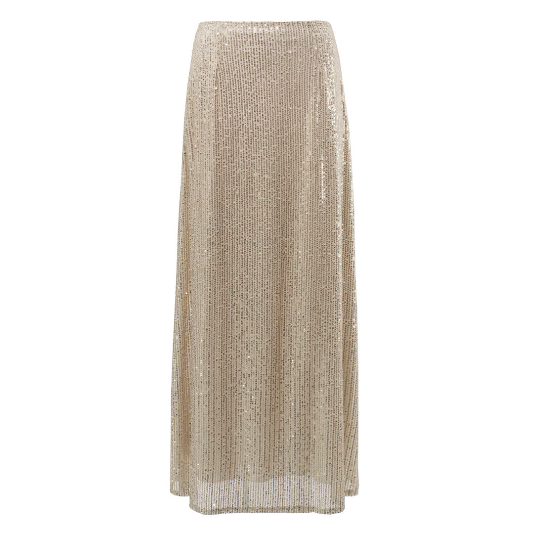 Goldfarbener, Glänzender A-Linien-Maxi-Partyrock İm Disco-Stil Mit Niedriger Taille Und Pailletten