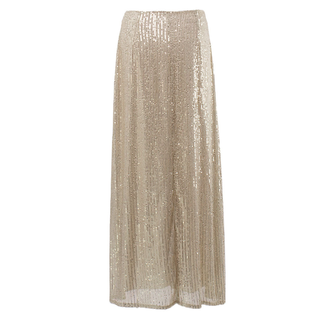 Goldfarbener, Glänzender A-Linien-Maxi-Partyrock İm Disco-Stil Mit Niedriger Taille Und Pailletten