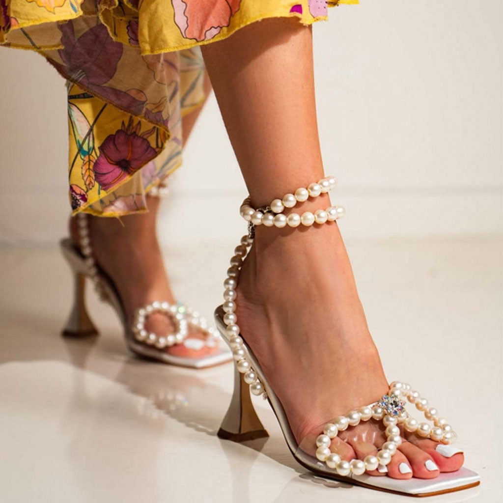 Einzigartige High Heels Mit Glänzenden Perlendetails - Weiß
