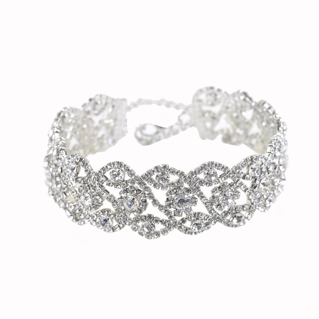 Choker-Halskette Mit Glänzendem Strass-Detail Und Geschwollenen Ketten - Silber