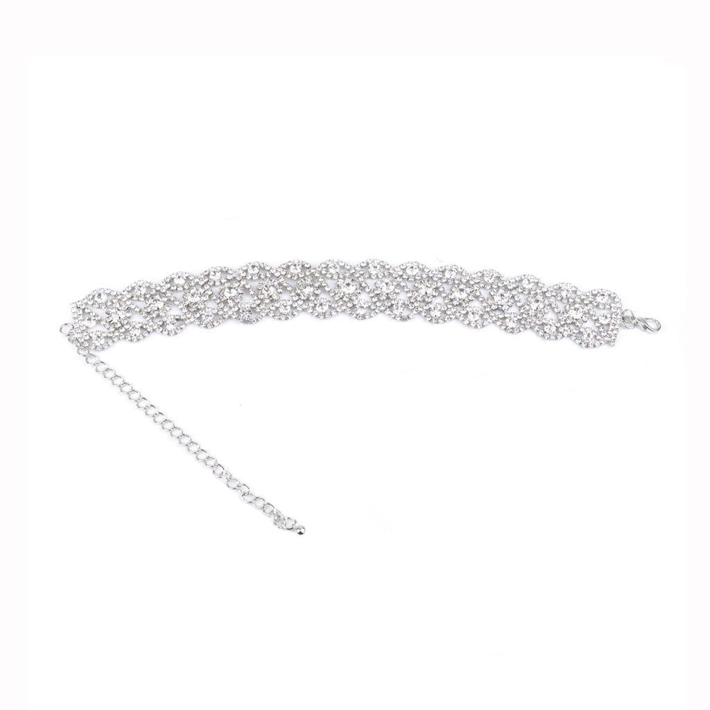 Choker-Halskette Mit Glänzendem Strass-Detail Und Geschwollenen Ketten - Silber