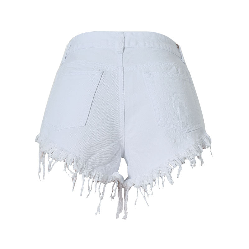 Zerrissene Weiße Jeansshorts Mit Hoher Taille