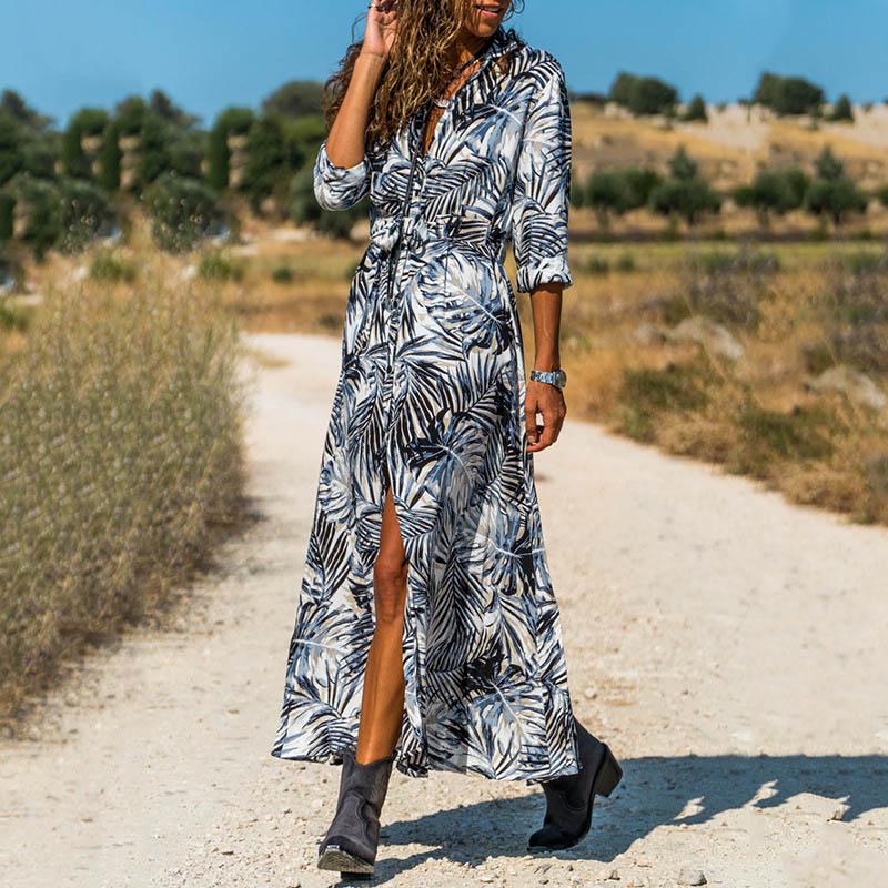 Sommer-Maxikleid Mit Blattmuster