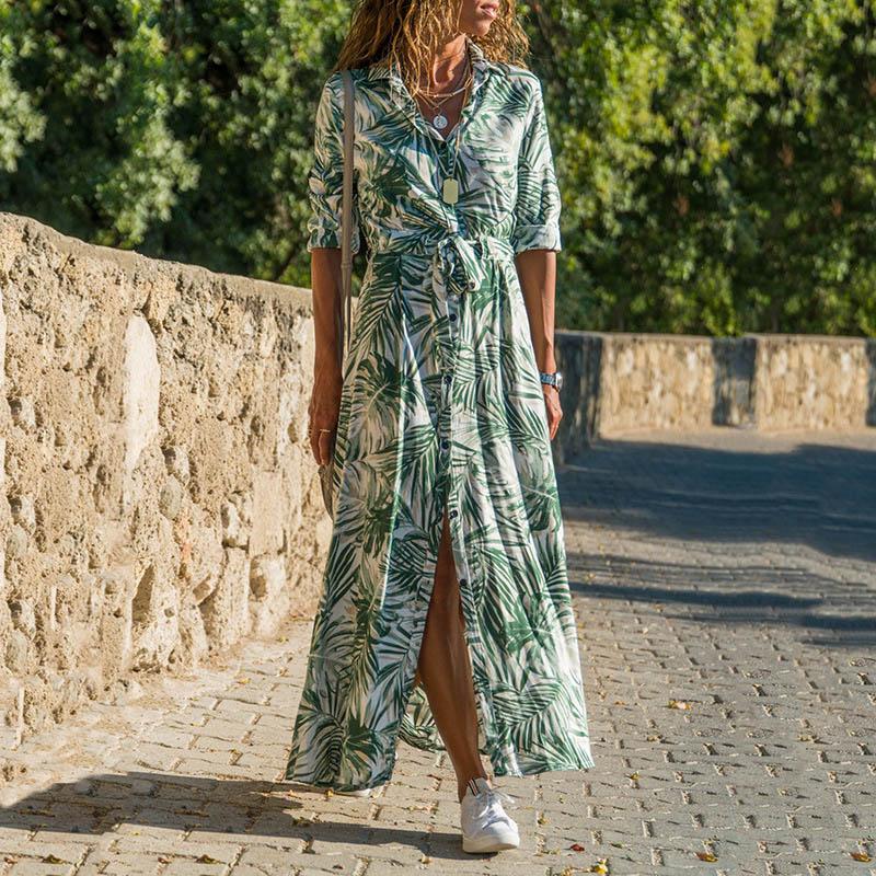 Sommer-Maxikleid Mit Blattmuster