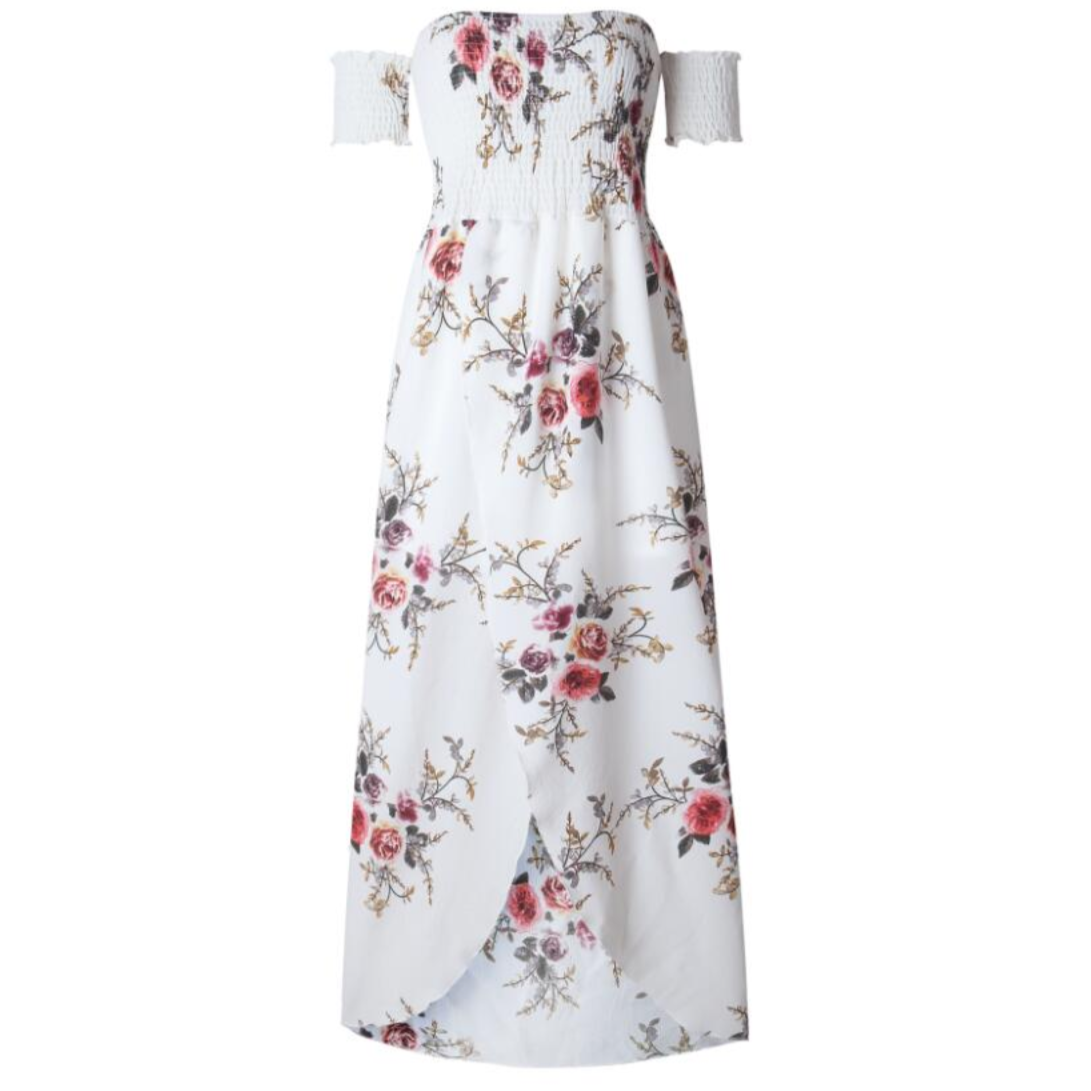 Sommer-Maxikleid Mit Schlitz An Der Schulter Und Durchbrochenem Muster