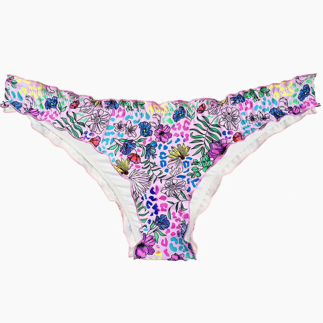 Rosa, Süße, Einfarbige Bikinihose Mit Hohem Schnitt Und Rüschendetail