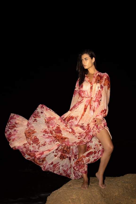 Langärmliges Maxikleid Mit Blumenmuster