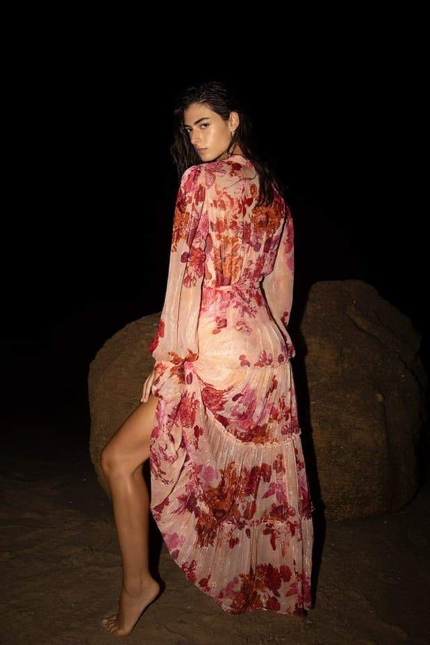 Langärmliges Maxikleid Mit Blumenmuster