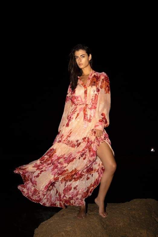 Langärmliges Maxikleid Mit Blumenmuster