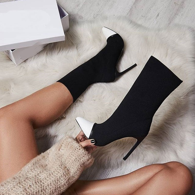 Stylische Zweifarbige Stiletto High Heel Stiefeletten