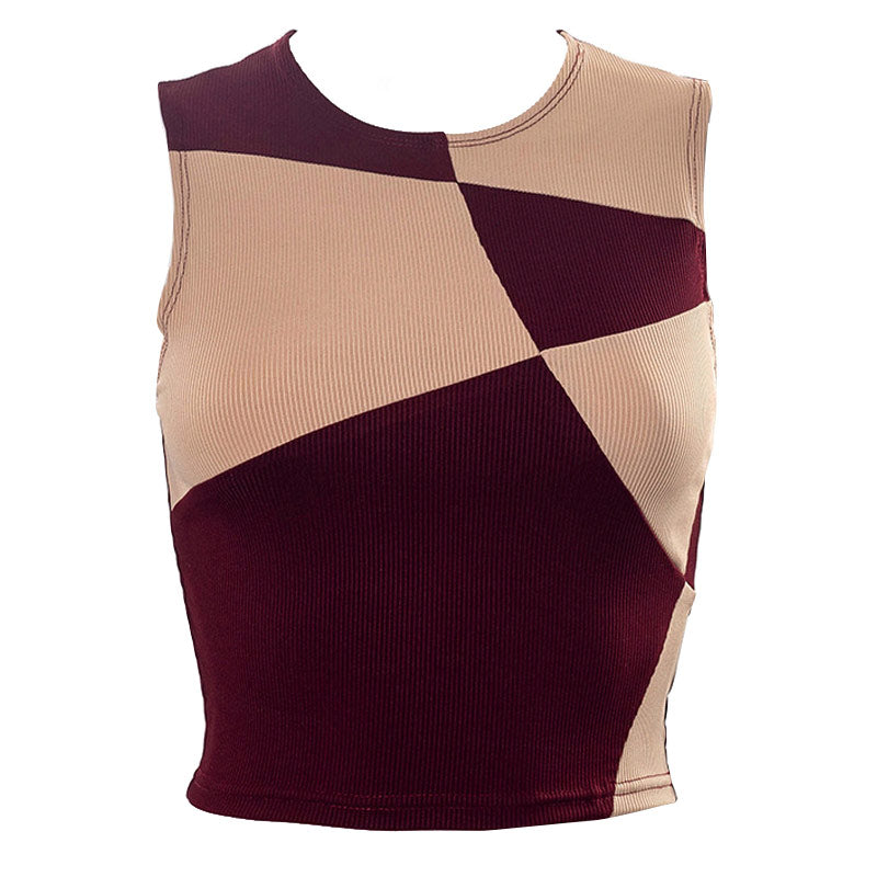 Fuchsiafarbenes, Stilvolles, Geometrisch Gemustertes Tanktop Mit Kurzem Rippenmuster
