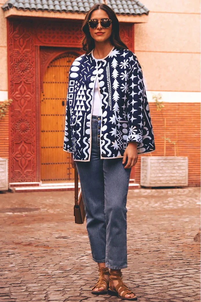 Vintage-İnspirierte Rundhalsjacke