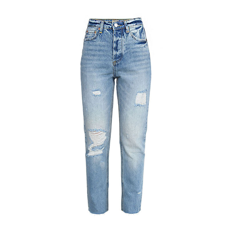 Vivid Cut – Ausgefranste Jeans Mit Geradem Bein İn Verblasstem Hellblau
