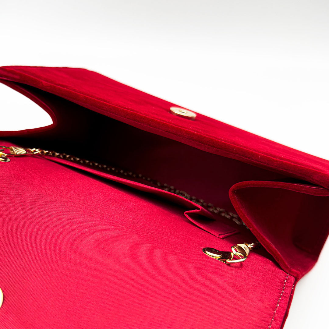 Retro Faux Wildleder Faltbare Blumen Detaillierte Rüschen Griff Clutch Tasche - Rot