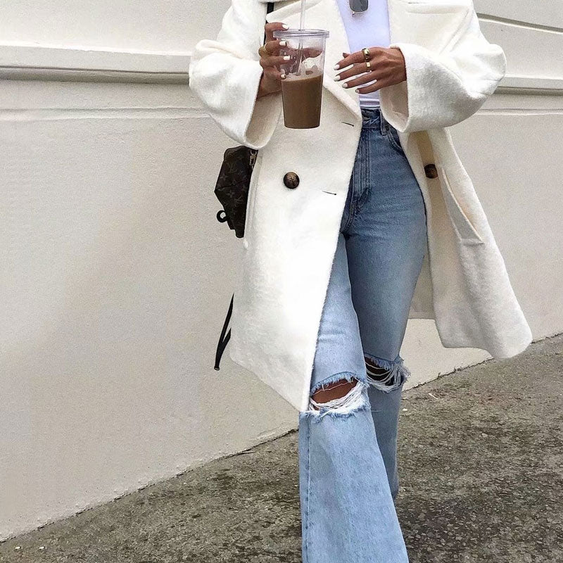 Vintage High Waist Zerrissene Cut-Off Straight Leg Jeans - Blassblau
