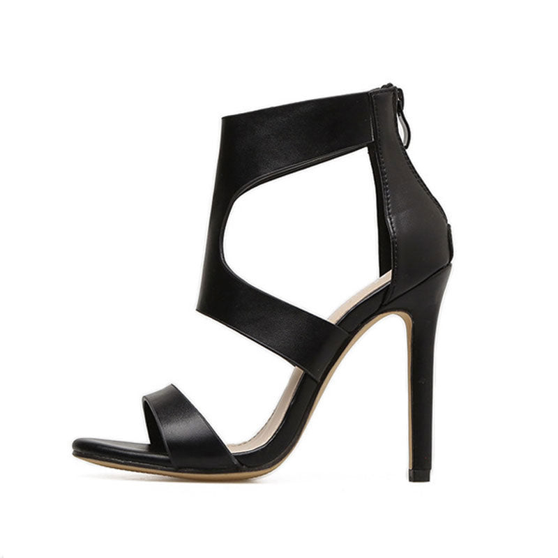 Schwarze Vintage-Sandalen Mit Offener Zehenpartie Und Cutout-Absatz